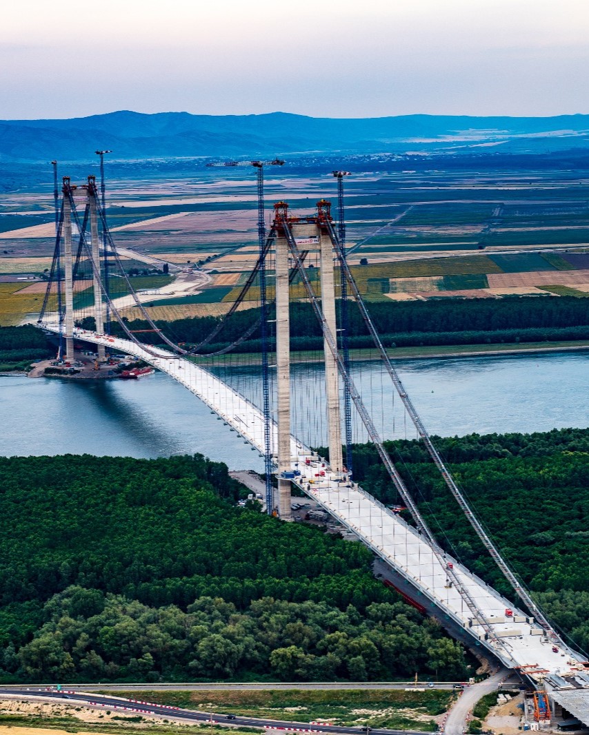 The Braila Bridge in Romania the suspension bridge over the Danube