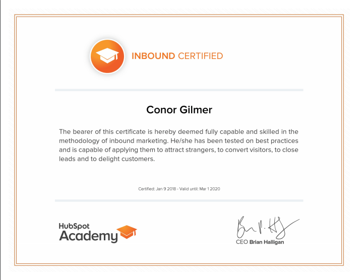 Passed HubSpot Inbound Certification Exam wayz