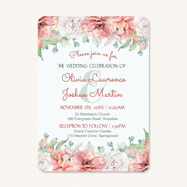 Watercolor Flower Wedding Invitations With Romantic Flower Design