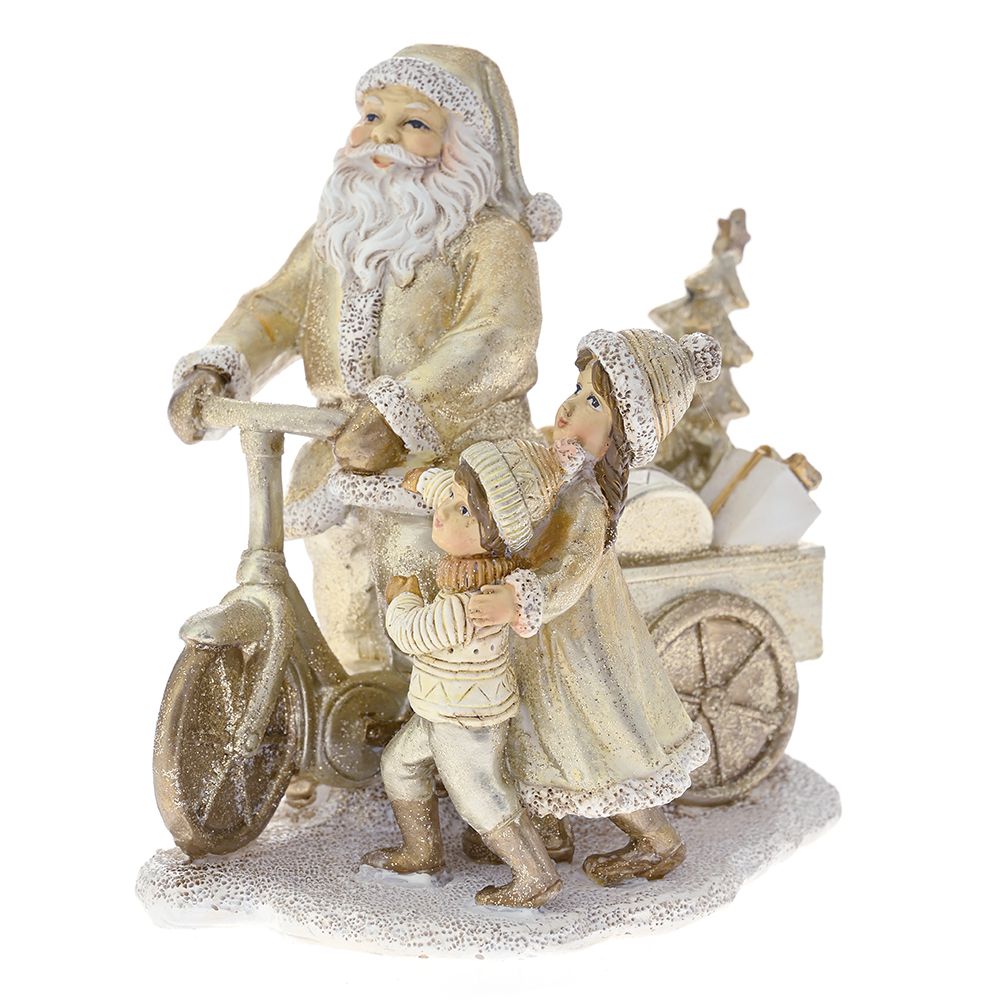 Christmas Cream And Gold Polyresin Santa On A Bike Wehbeh Land