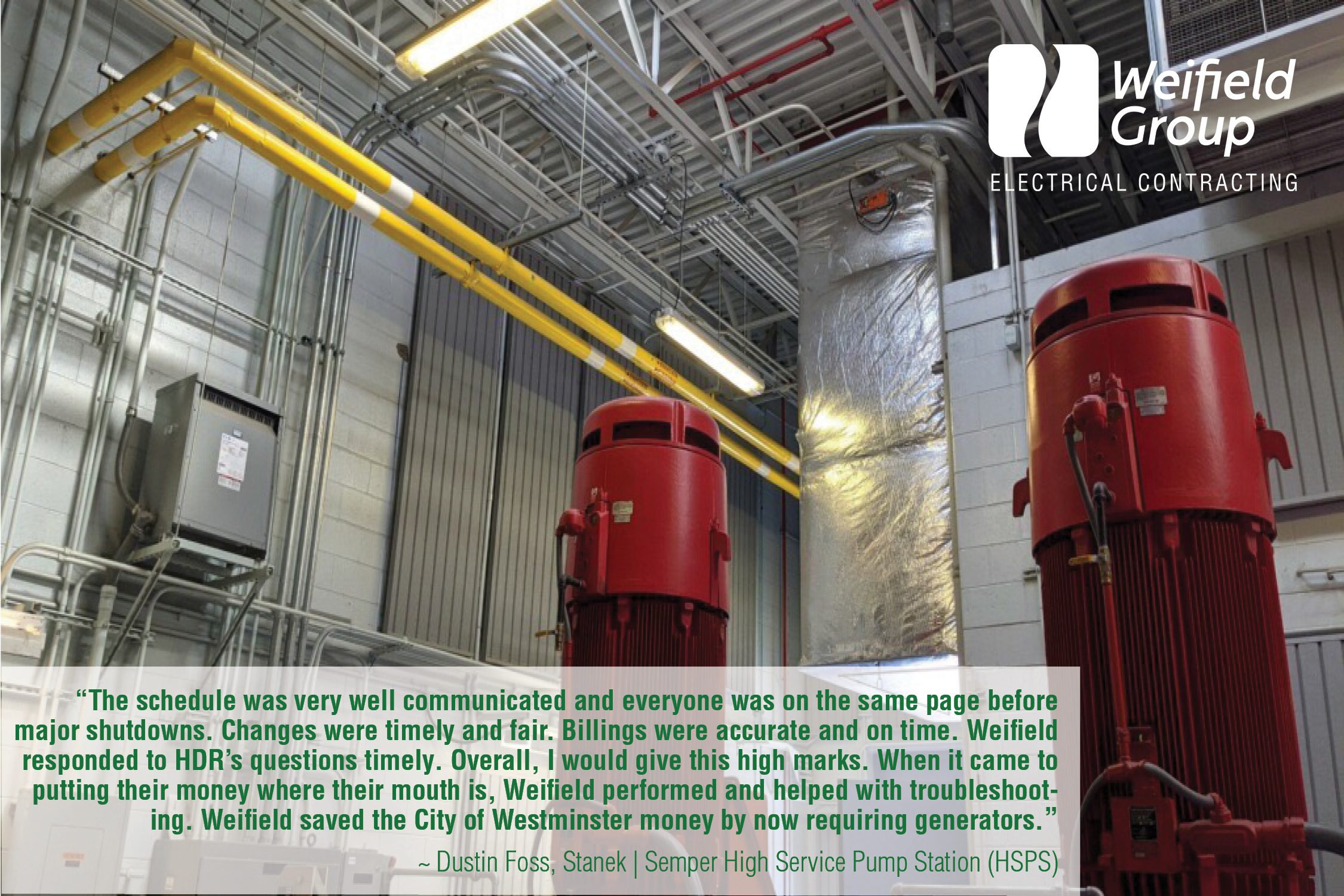 “WEIFIELD PERFORMED AND HELPED WITH TROUBLESHOOTING” SEMPER HIGH SERVICE PUMP STATION CLIENT