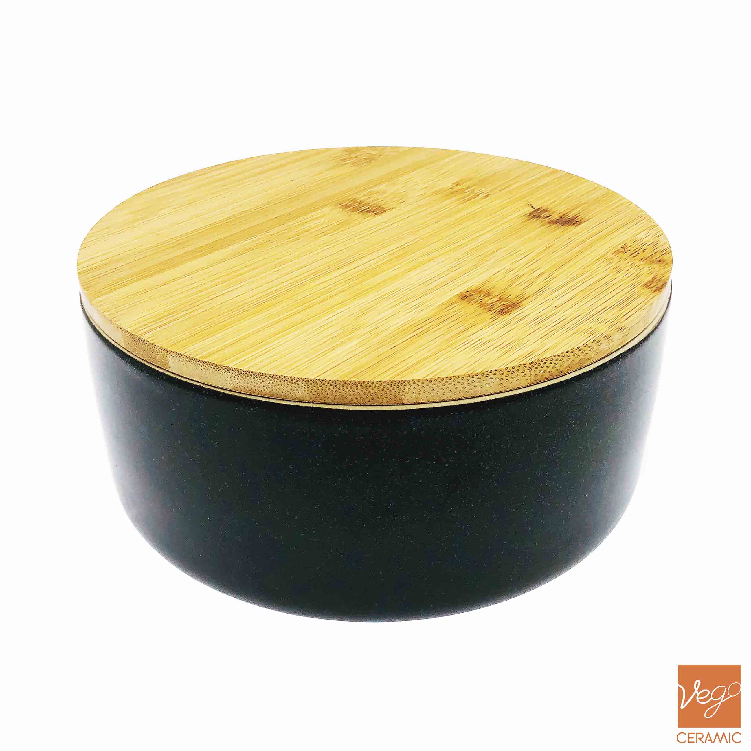 Reactive glazed ceramic food storage jars with bamboo lid