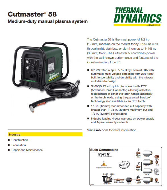 Thermal Dynamics Cutmaster 58 158311 For Sale Plasma Cutters