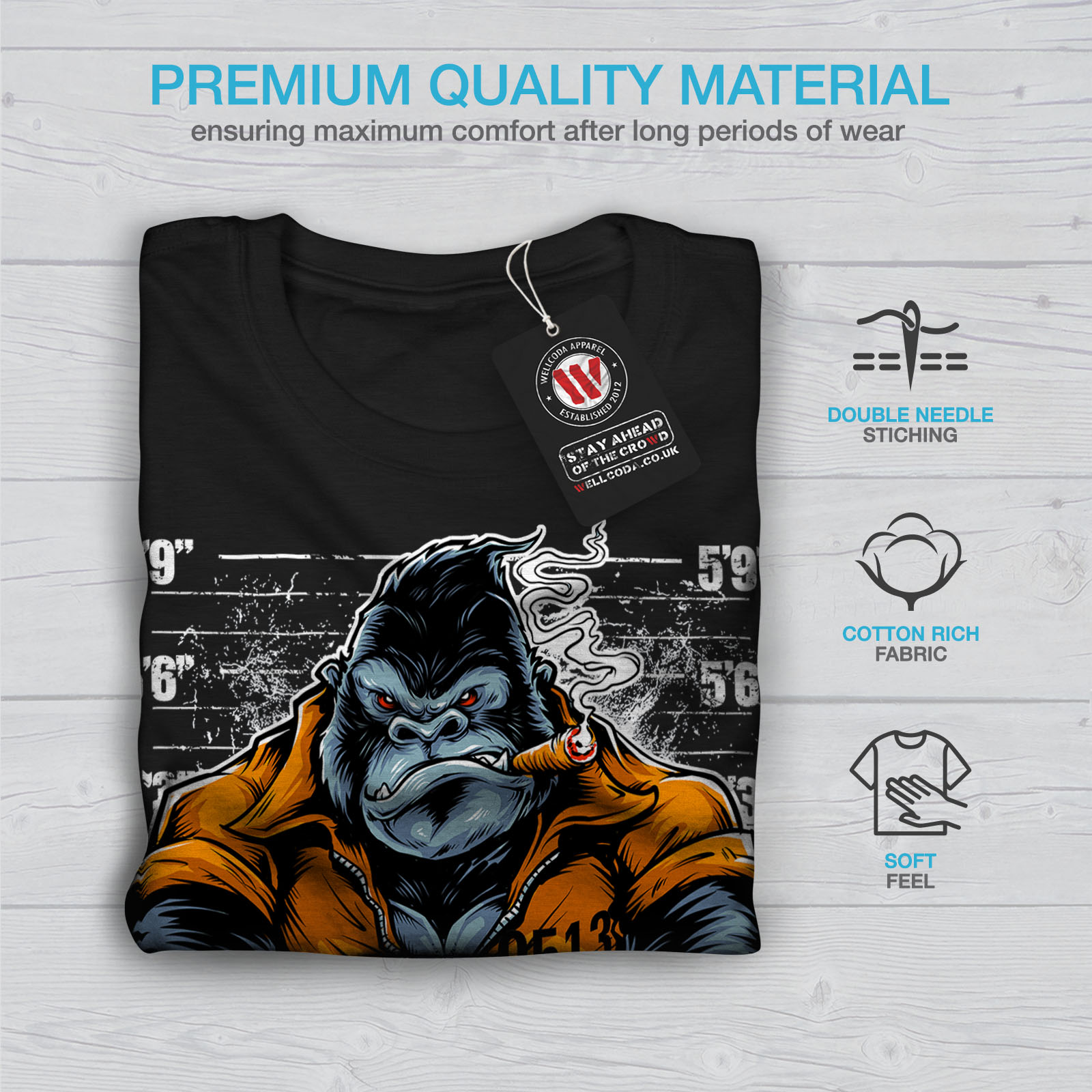 Wellcoda Monkey Ape Prison Mens Tshirt, Wild Graphic Design Printed