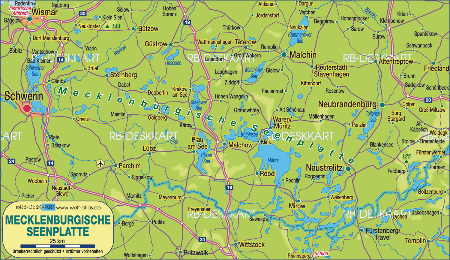 Map of Mecklenburg Lakes Region in Germany