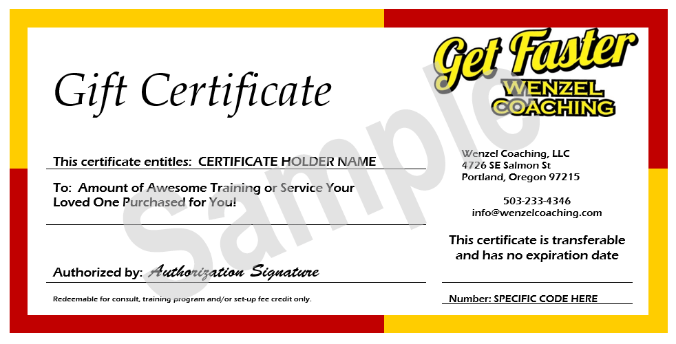 Coaching Gift Certificates Wenzel Coaching