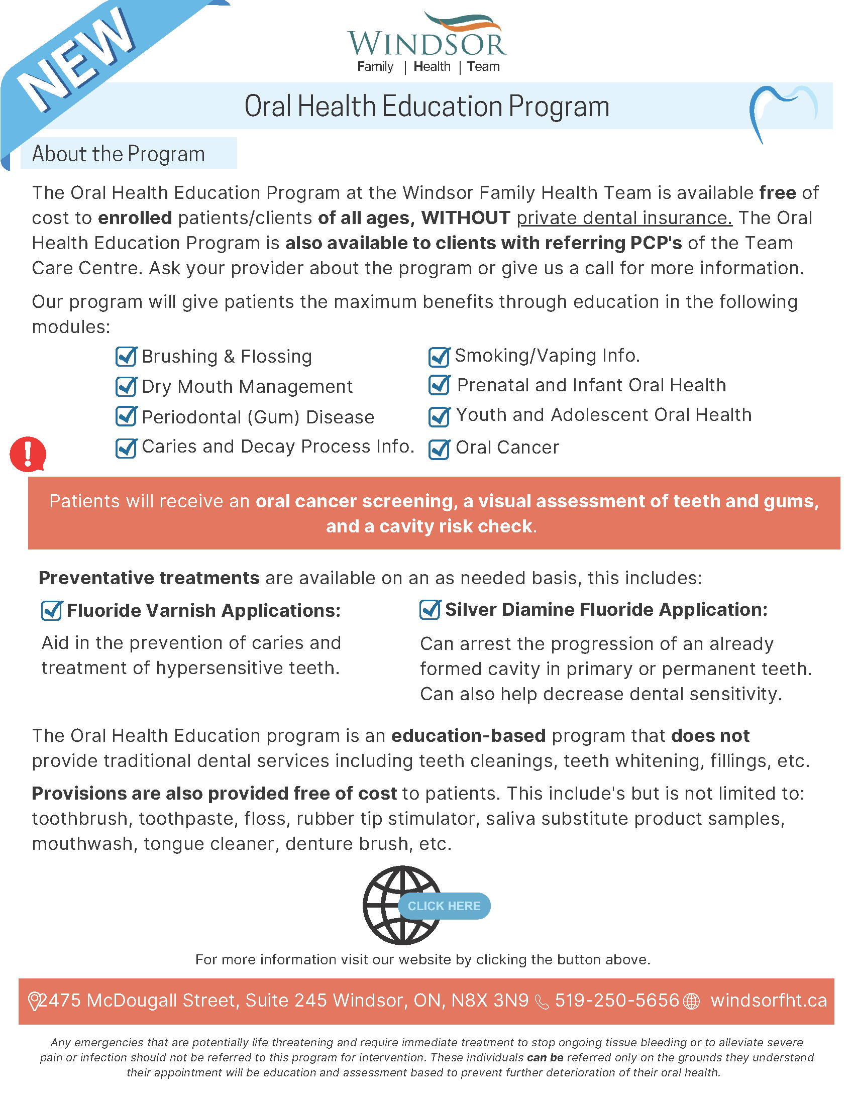 Oral Health Education Program WindsorEssex Ontario Health Team