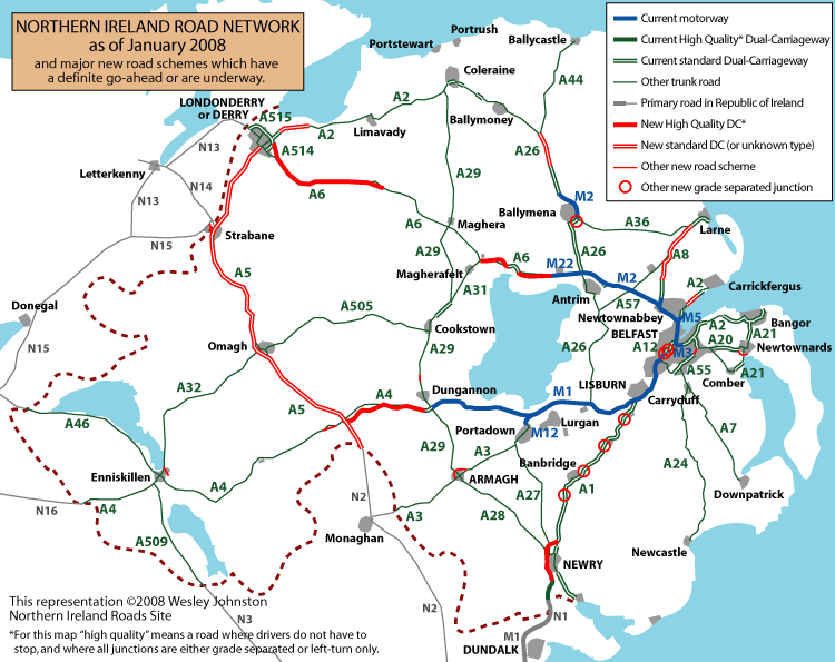 Toomebridge Northern Ireland Map Trunk Road Network Map Northern Ireland Roads Site