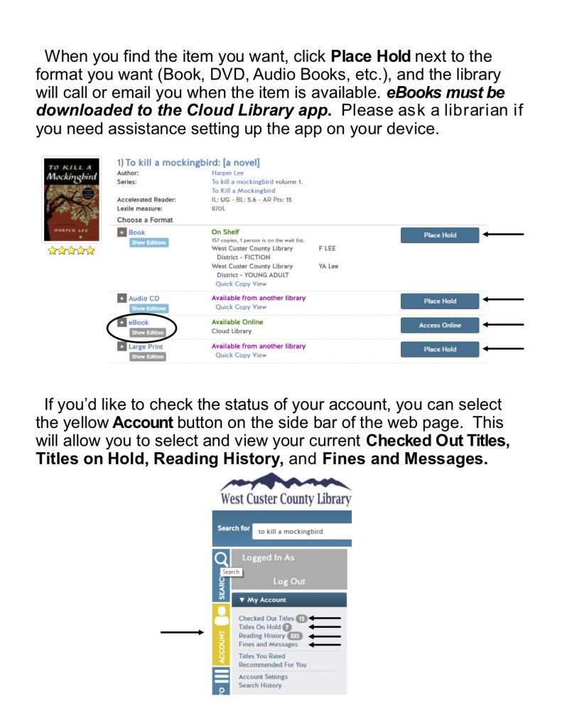 Using Your Library Account Online West Custer County Library District