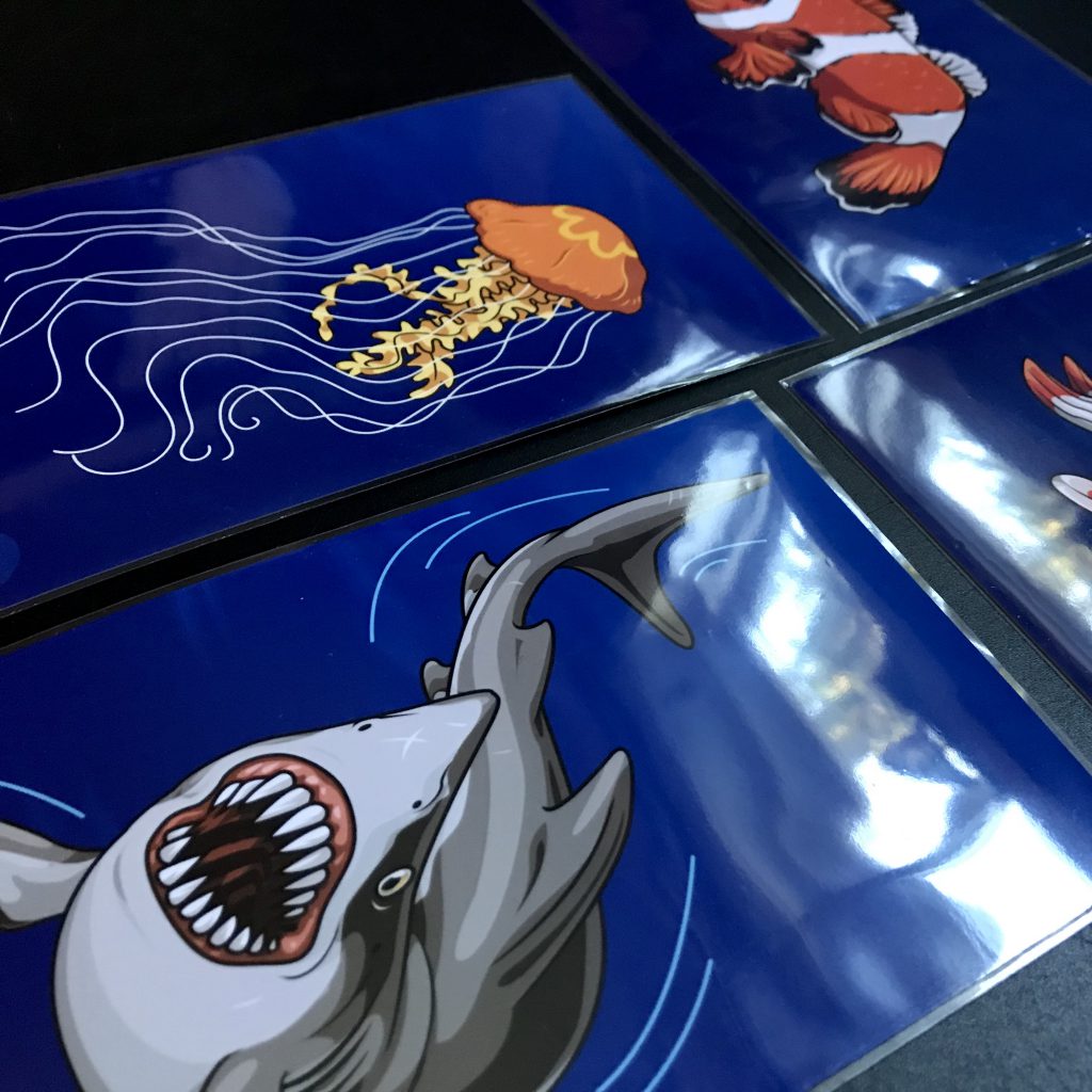 closeup photo with shark print