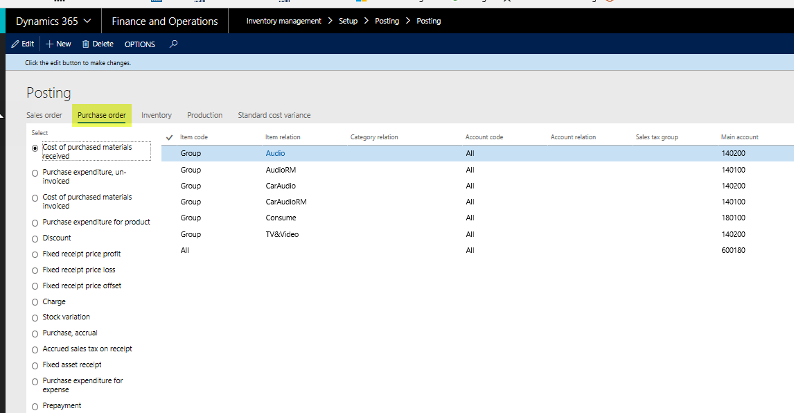 Purchase Order Posting Profiles in D365 and Dynamics AX