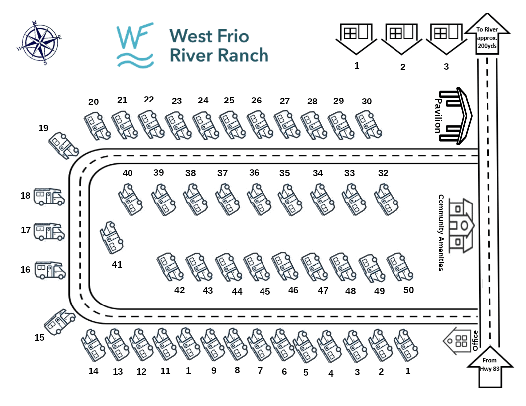 RV Park Maps of West Frio River Ranch in Leakey, TX