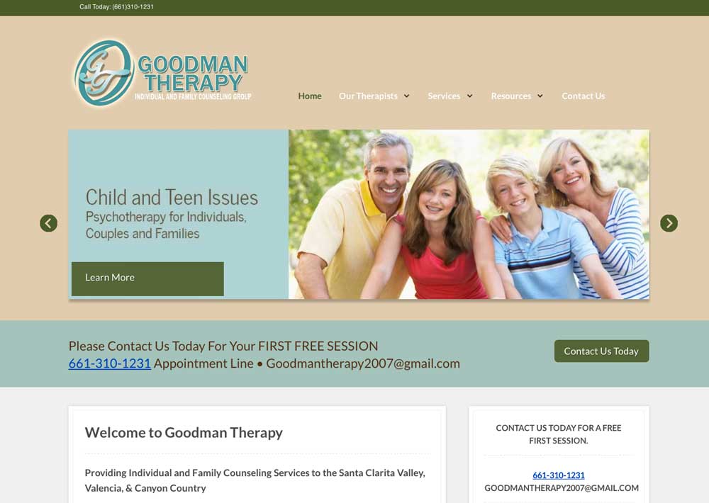Website Design for Therapists Goodman Therapy Los Angeles Website