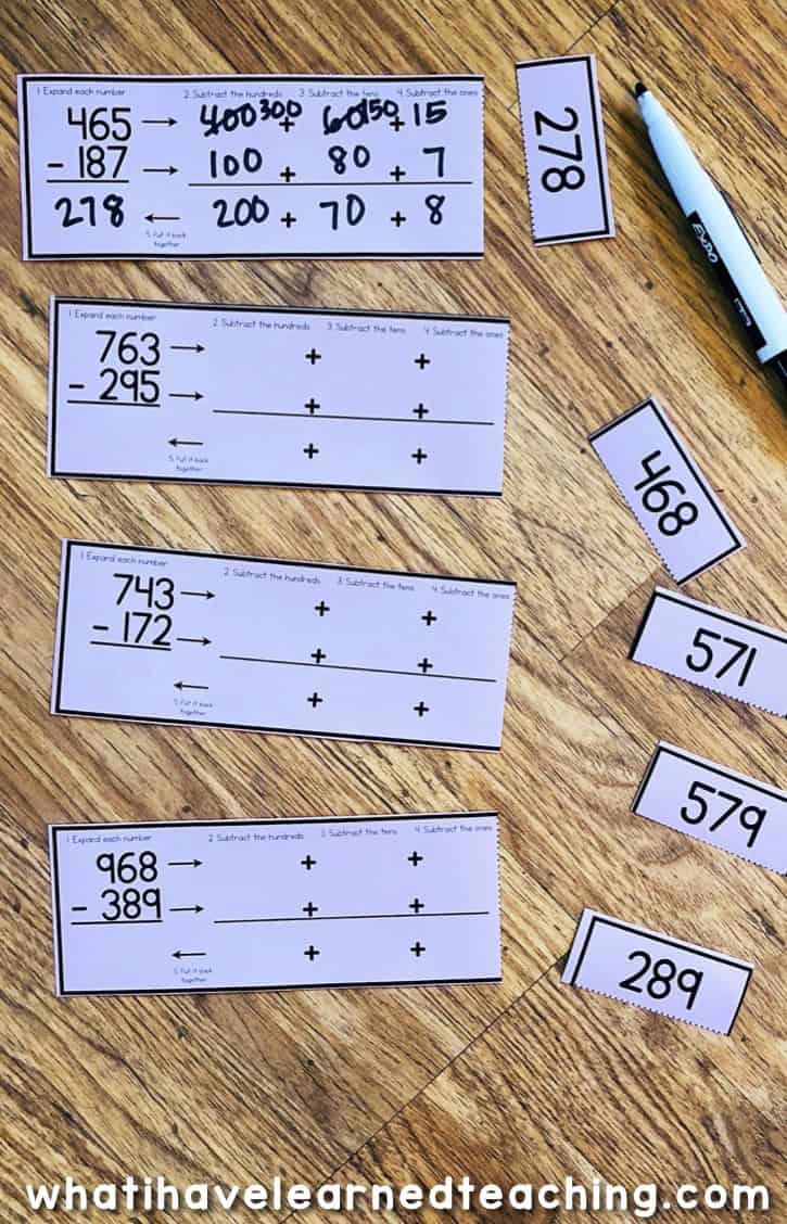Three-Digit Subtraction Math Centers