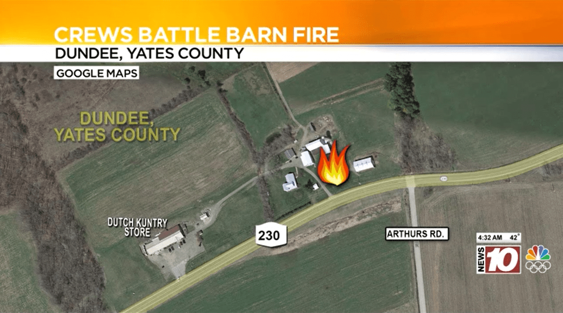 Fire engulfs barn in Yates County and spreads to second barn