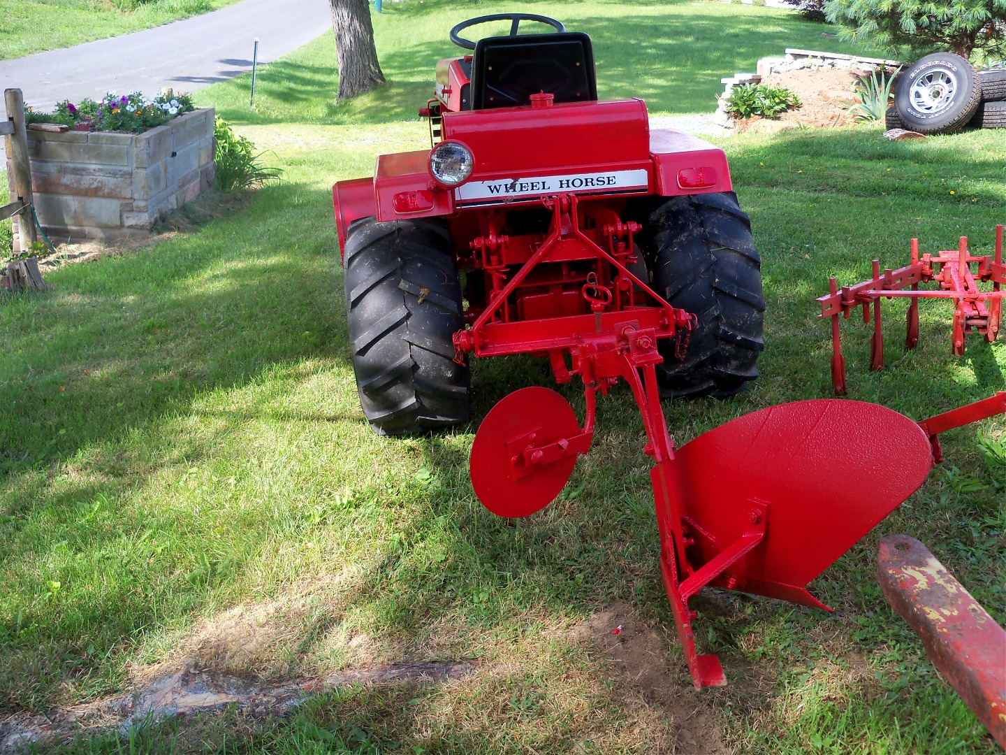 1978 Wheel Horse D-160 Twin Automatic with 6 Implements and new wheel