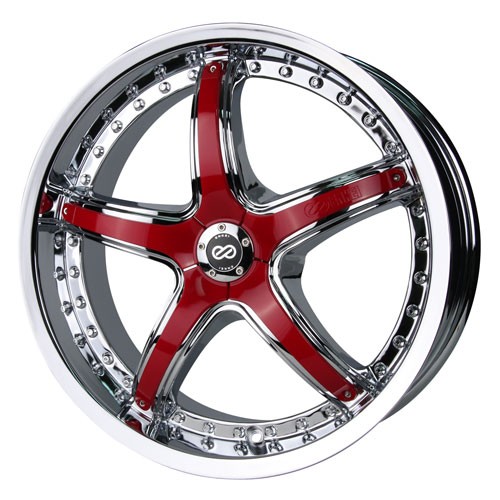 Enkei Wheels LS5 Chrome with Red Cover Wheel and Tire Packages Enkei