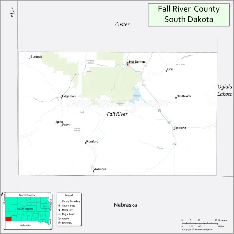 Map of Fall River County, South Dakota Where is Located, Cities