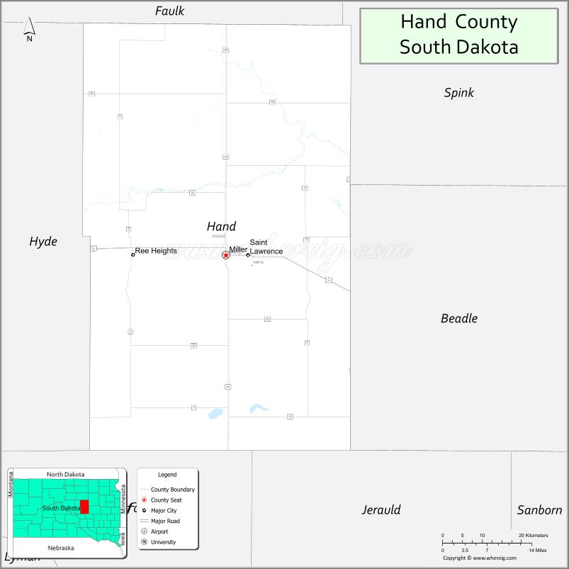 Map of Hand County, South Dakota Where is Located, Cities, Population