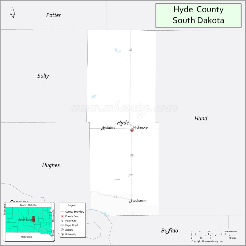 Map of Hyde County, South Dakota Where is Located, Cities, Population