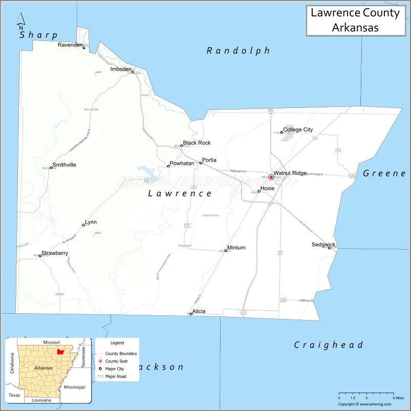 Map of Lawrence County, Arkansas Where is Located, Cities, Population