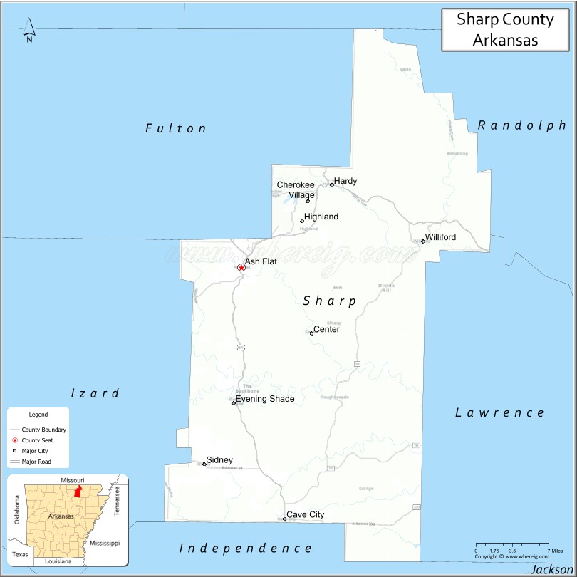 Map of Sharp County, Arkansas Where is Located, Cities, Population