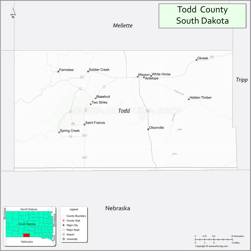Map of Todd County, South Dakota Where is Located, Cities, Population