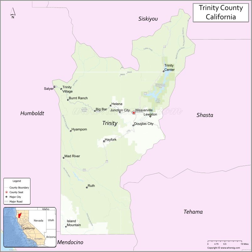 Trinity County Map, California Cities in Trinity Country, Places to