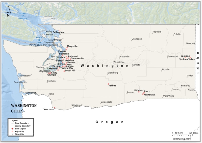 Map of Cities in Washington, List of Washington Cities by Population