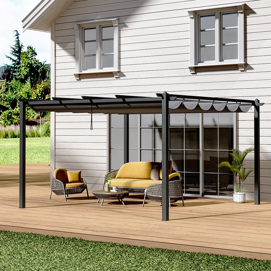Dark Grey Garden Aluminum Patio Pergola with Canopy Weighs 45.2kg Which Shed?