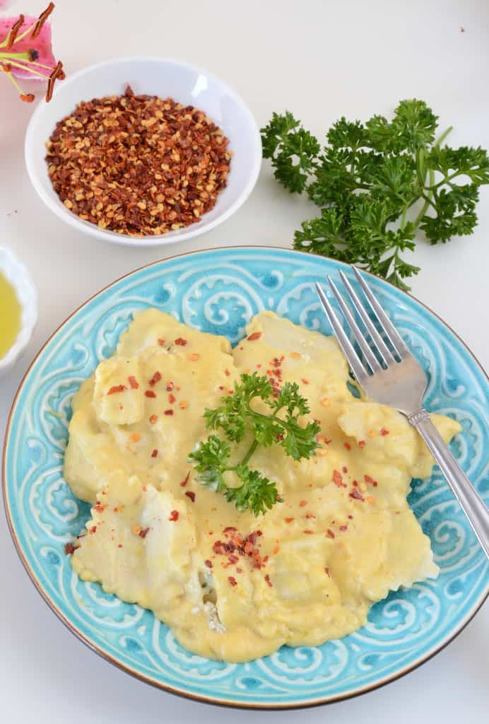 Chicken And Cheese Ravioli With Pumpkin Alfredo Sauce Whisk Affair