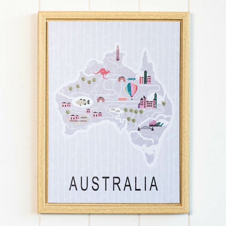 Framed Map Of Australia Australia Map Framed Artwork AfterPay Wall Decor Free Shipping