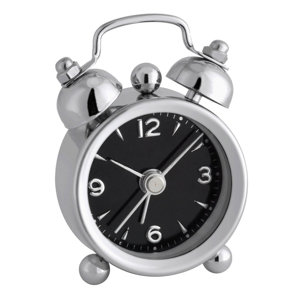 Mini Nostalgia Alarm Clock, Chrome Metal, Black White Lemon