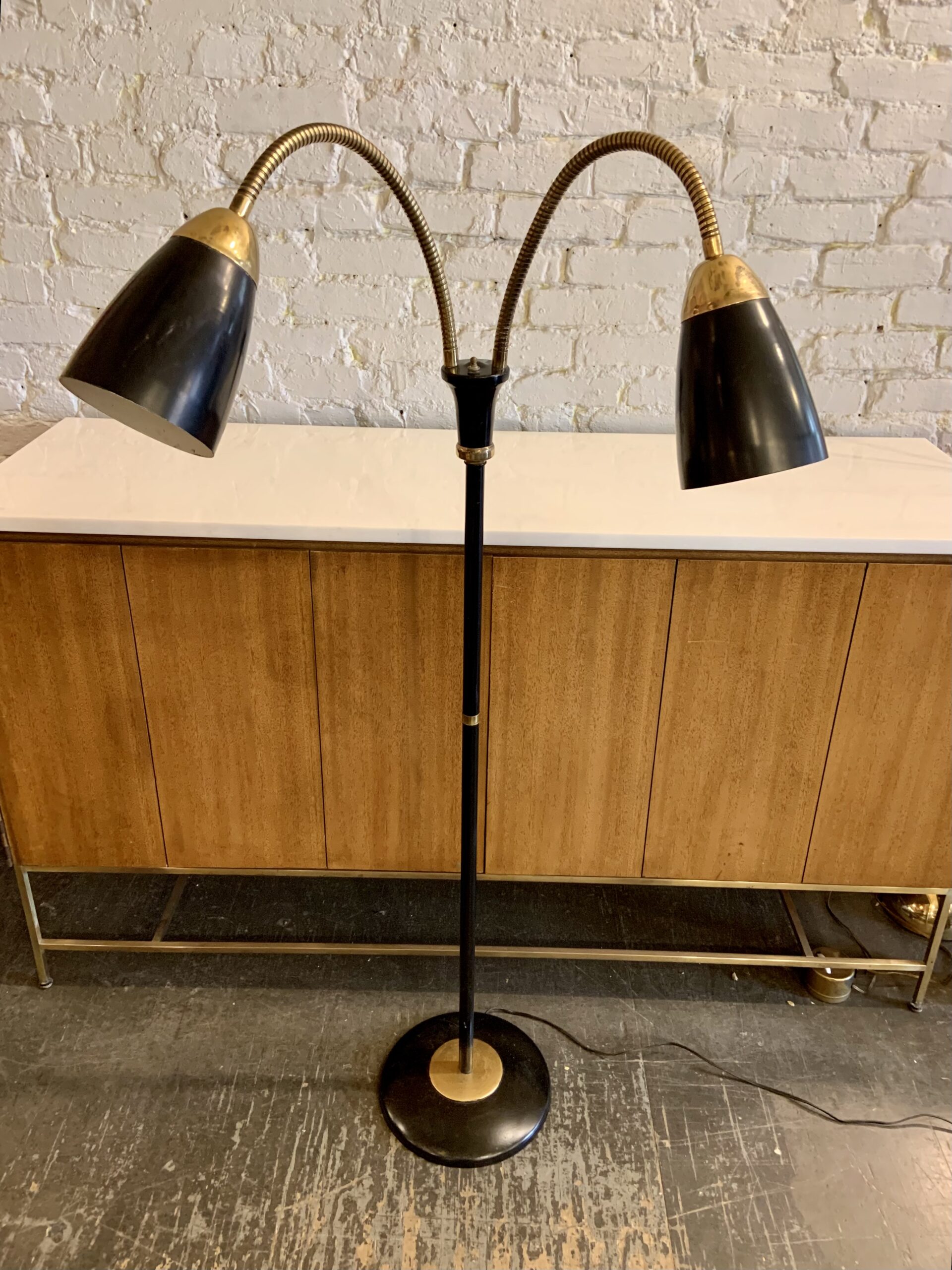 Double Gooseneck Floor Lamp in the style of Gerald Thurston Mid