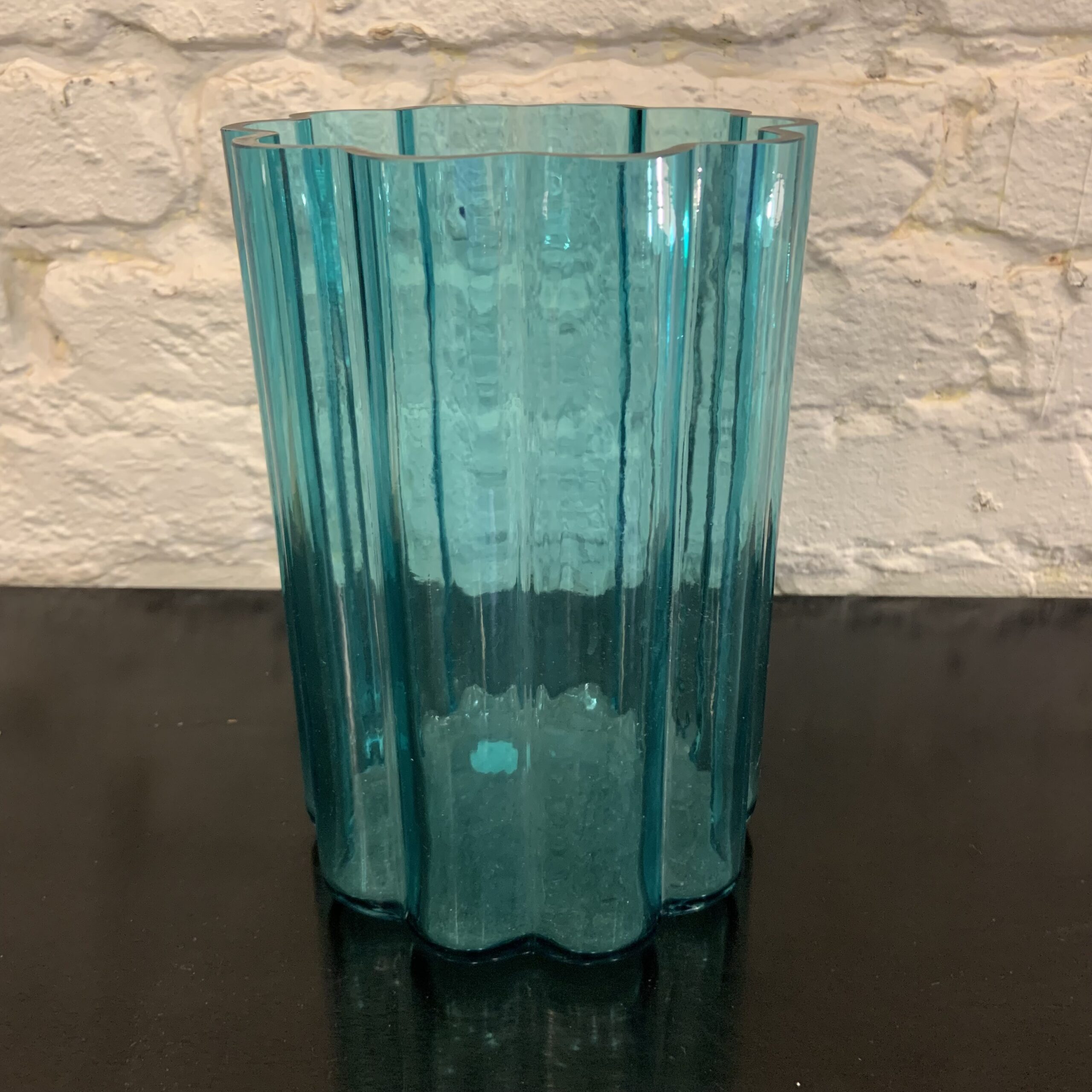 Wavy Blue Cylinder Vase by Jens Quistgaard, Dansk, Finland Mid