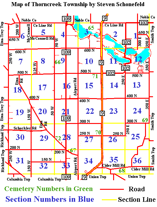 Index to Combined Cemetery Listings of Thorncreek Township Whitley