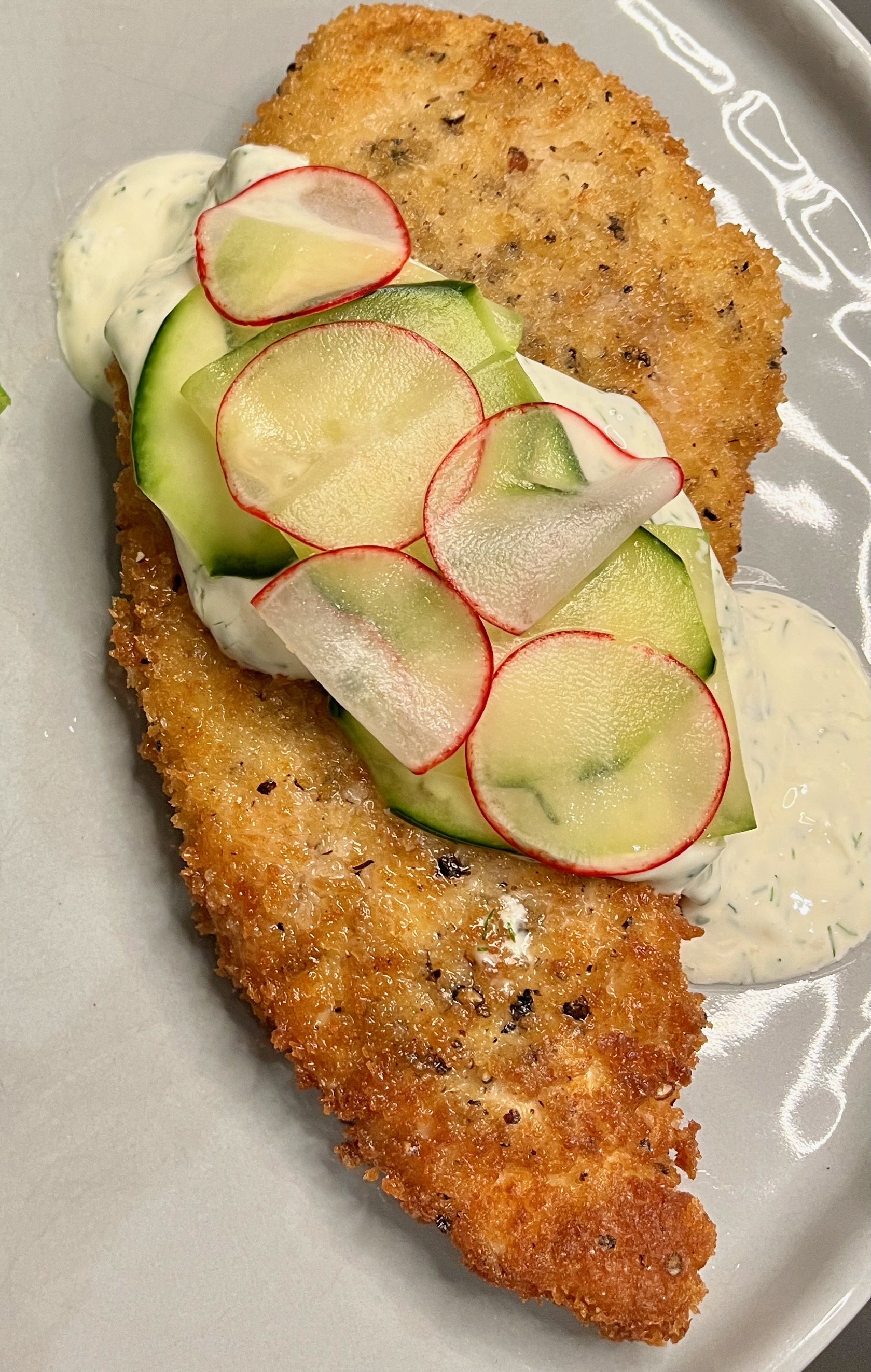 Panko Chicken Breasts with Ranch Dressing and Pickled Vegetables Whit