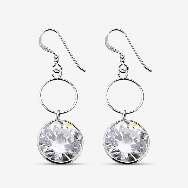 Silver Rounded Stone Cubic Zirconia Earrings Whole Sale 925 Silver