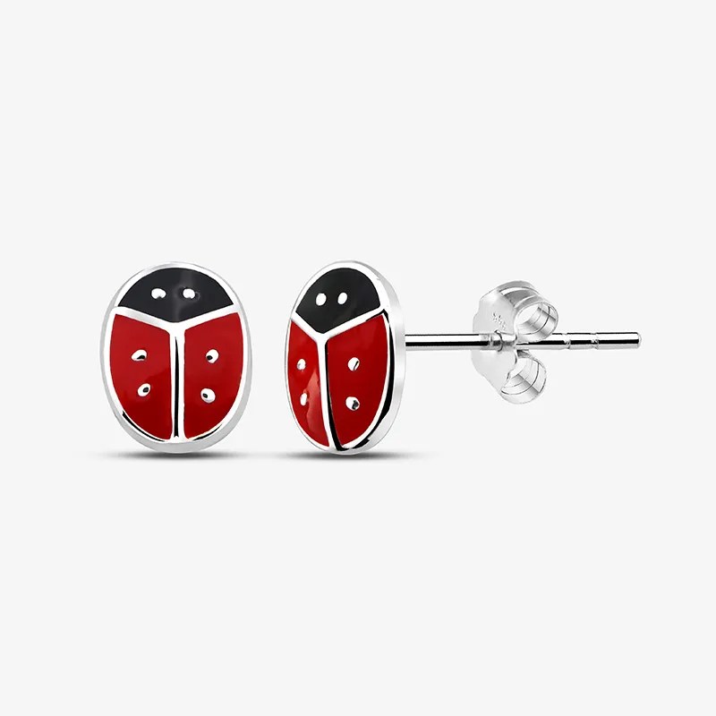 Lady Bug Childrens Silver Stud Earrings Whole Sale 925 Silver