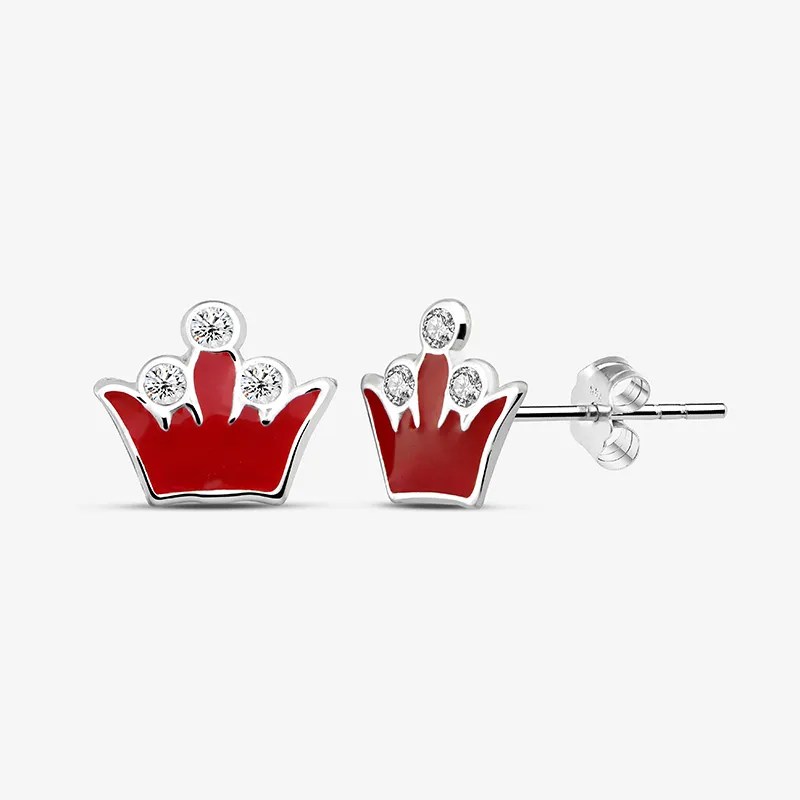 Enamel Crown Silver Crystal Childrens Stud Earrings Whole Sale 925 Silver