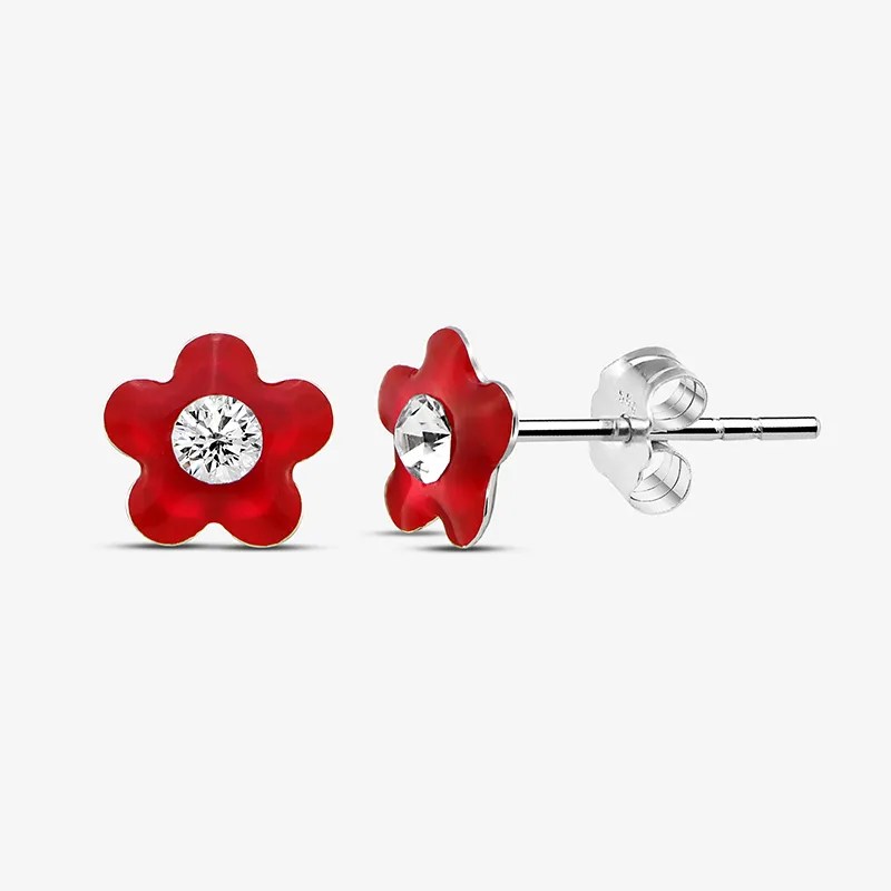 Tiny Flower Silver Enamel Childrens Stud Earrings Whole Sale 925 Silver