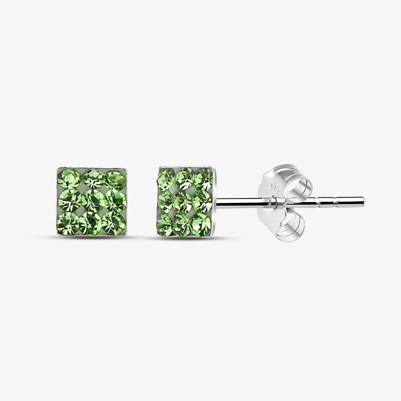 Square Crystal Silver Childrens Stud Earrings Whole Sale 925 Silver
