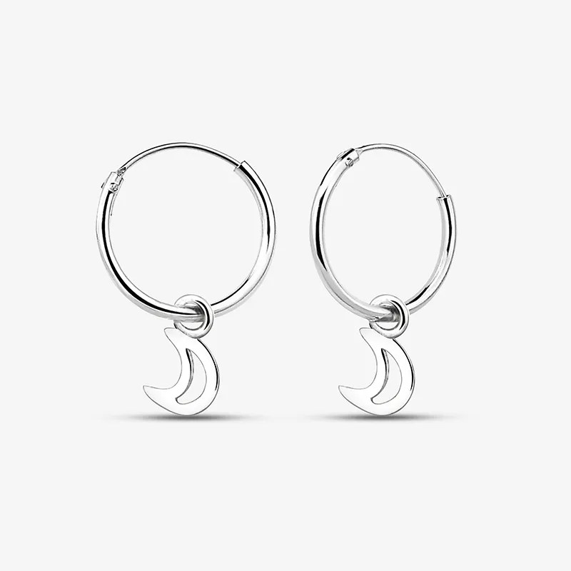 Dangle Moon Silver Charm Hoop Earrings Whole Sale 925 Silver