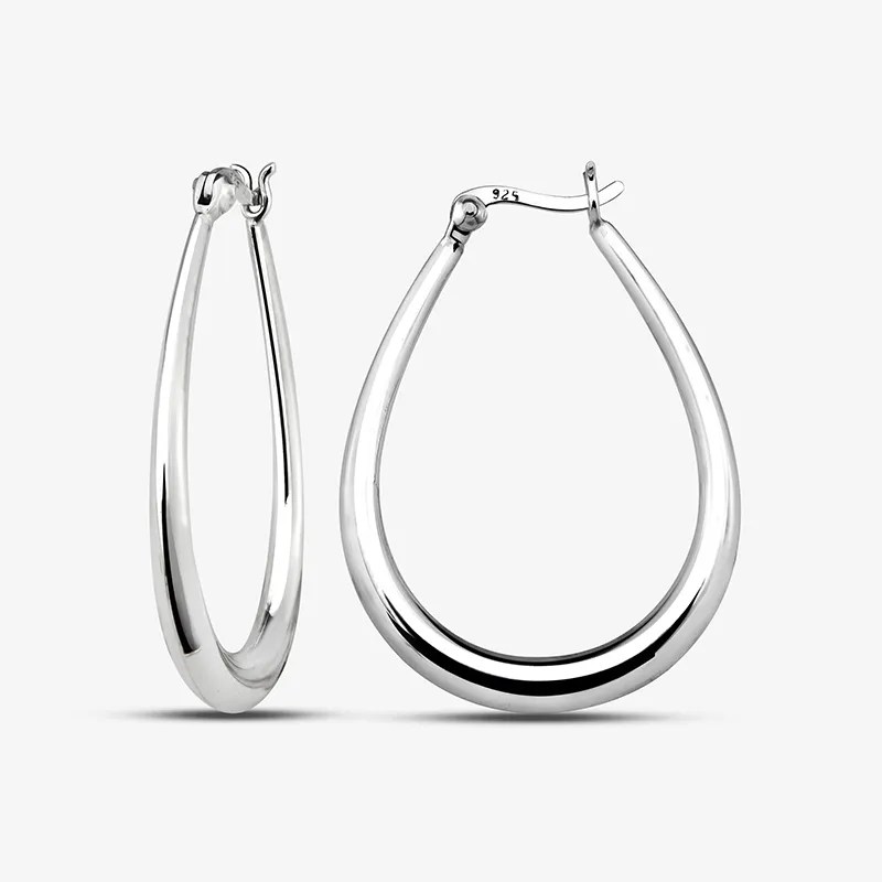 35mm Large Oval Silver Plain Hoop Earrings Whole Sale 925 Silver