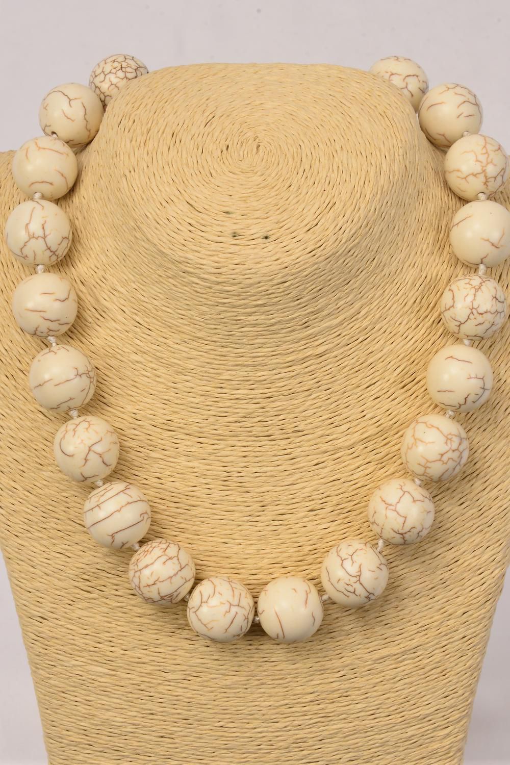 Necklace Hand Carved 20 mm Ivory Real Semiprecious Stones/PC **Ivory