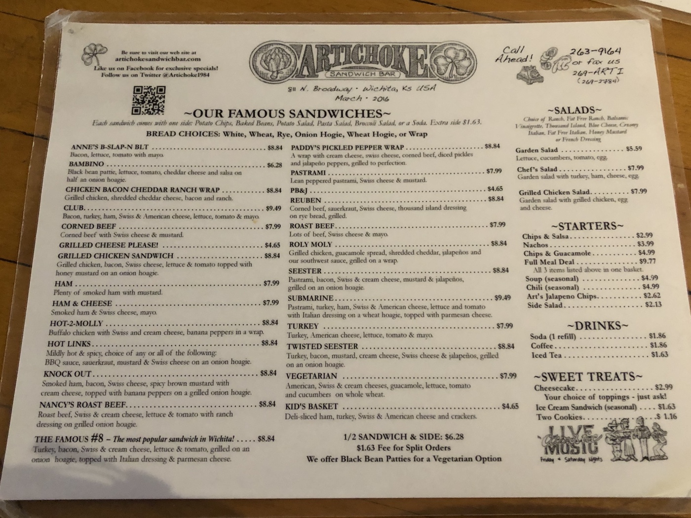 The Artichoke Sandwich Bar Revisited Wichita By E.B.