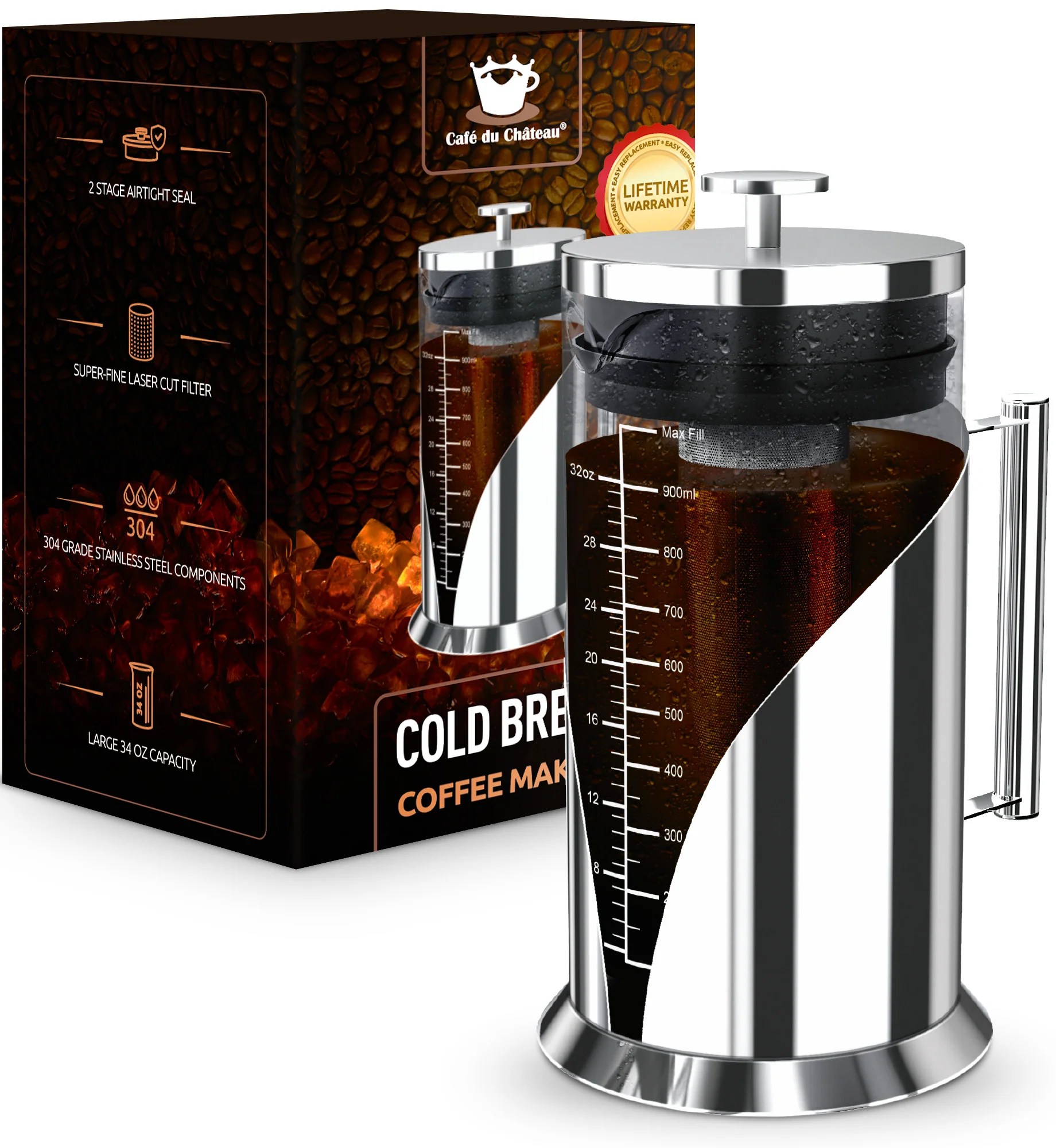 Cafe Du Chateau Cold Brew Coffee Maker Set Coffee Accessories Barbados