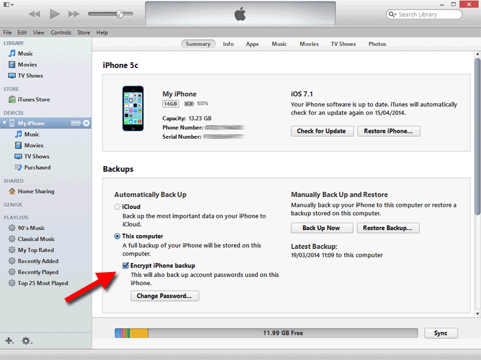 Using TouchCopy with encrypted iTunes backup data.