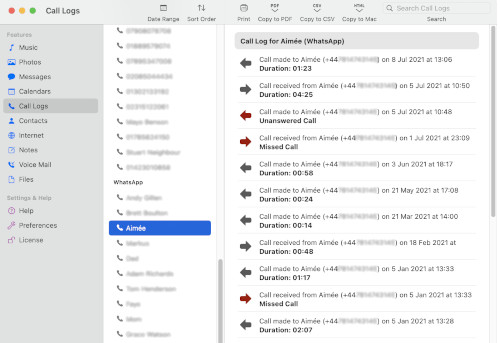View and export your iPhone call log history to computer