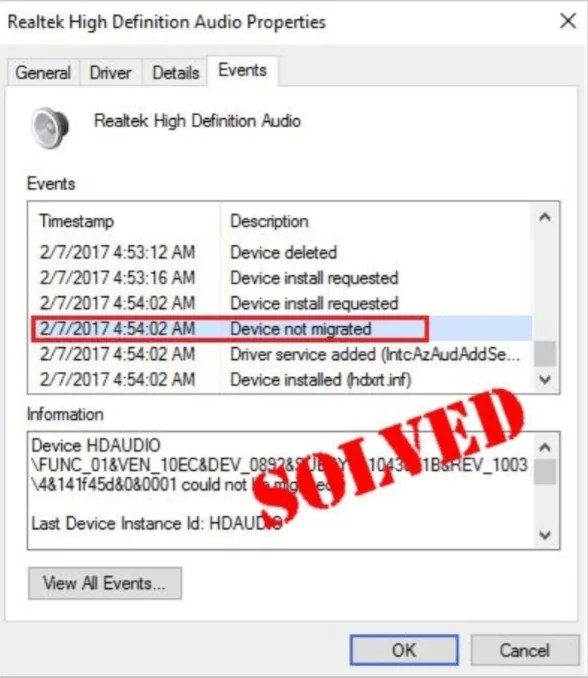How to solve "Device was not migrated due to partial or ambiguous match" Widget Box